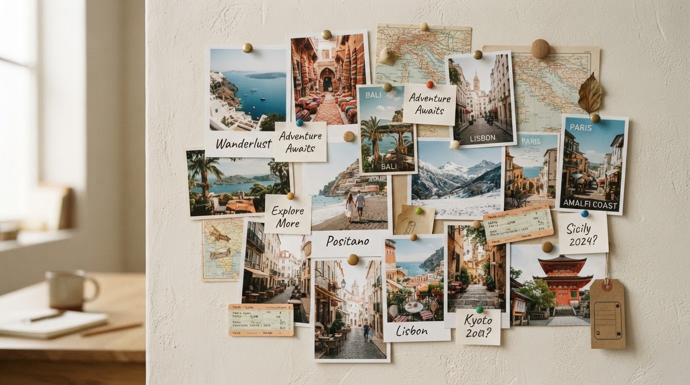 INSPIRE 旅への想いに火をつける 上質な写真と物語の力で、あなたの心に「次の休日に行きたい」という静かな熱狂を生み出します。ビジュアルから始まるインスピレーションを大切にしています。